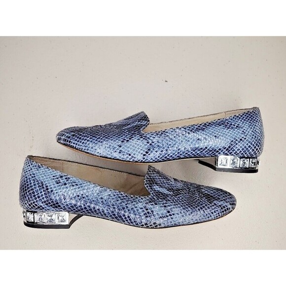 MICHAEL Michael Kors Blue Snake Skin Crystal Embellished Flats Shoes Sz 8.5 - Picture 1 of 9